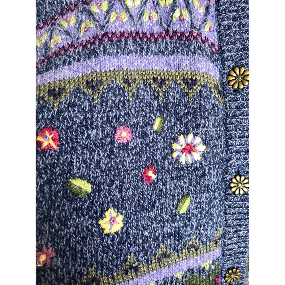 VTG Northern Reflections Blue Floral Embroidered Fair Isle Cardigan Sweater S - Picture 5 of 8